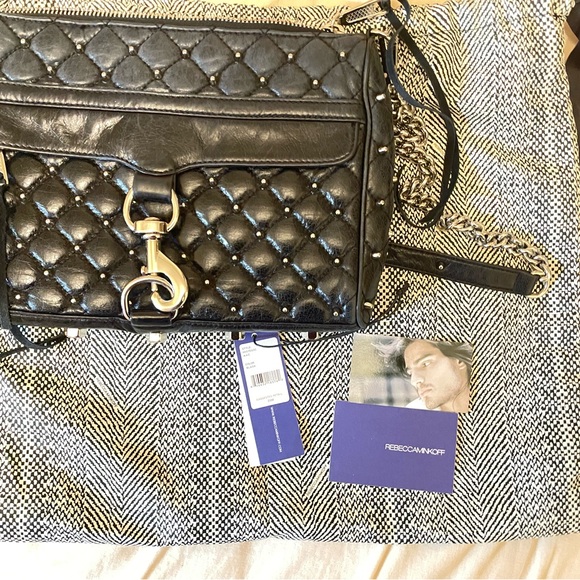 Rebecca Minkoff Mac crossbody studded zipper leather bag with chain strap-RARE - Picture 8 of 8